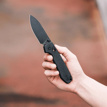 Vosteed Raccoon Crossbar A0501 - 3.25" 14C28N Black Stonewashed Blade, Black Micarta Handle