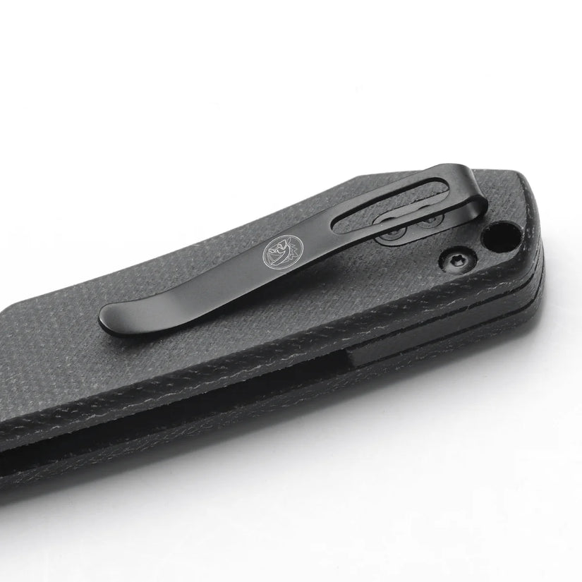 Vosteed Raccoon Crossbar A0501 - 3.25" 14C28N Black Stonewashed Blade, Black Micarta Handle