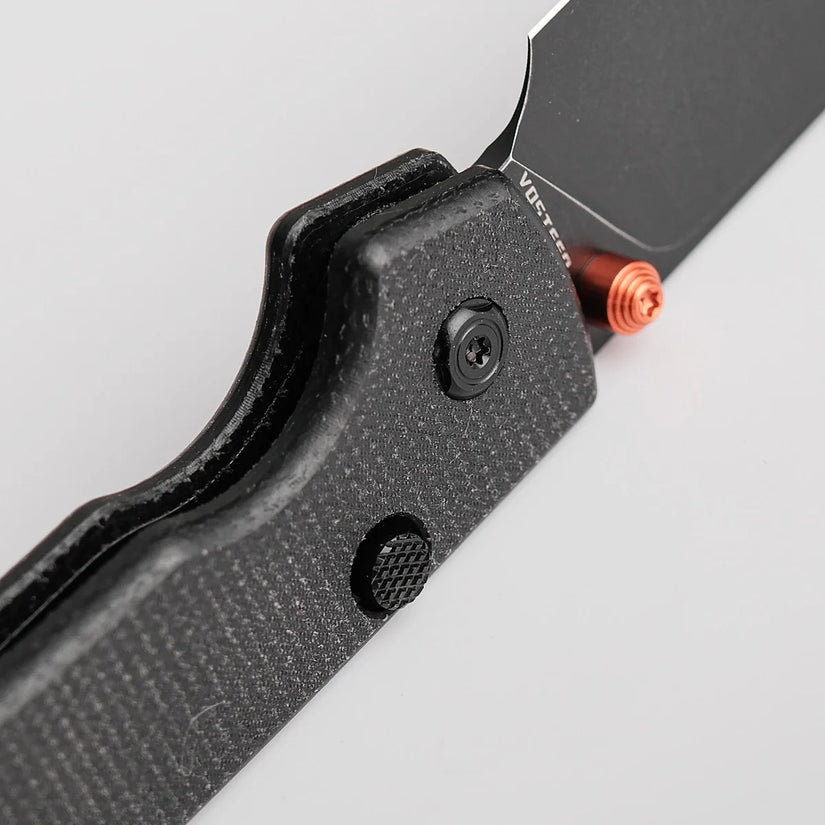 Vosteed Raccoon Top Liner Lock A2902 - 3.25" 14C28N Black Stonewashed Blade, Black Micarta Handle