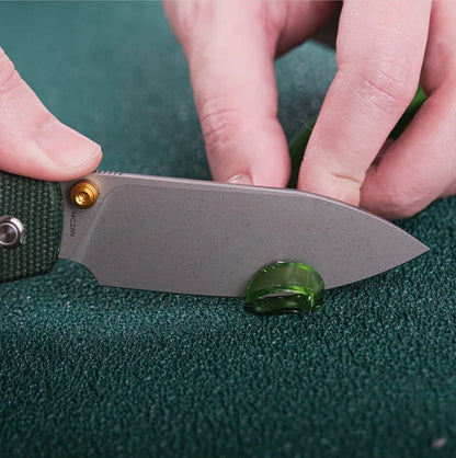 Vosteed Raccoon Top Liner Lock A2904 - 3.25" 14C28N Stonewashed Blade, Green Micarta Handle