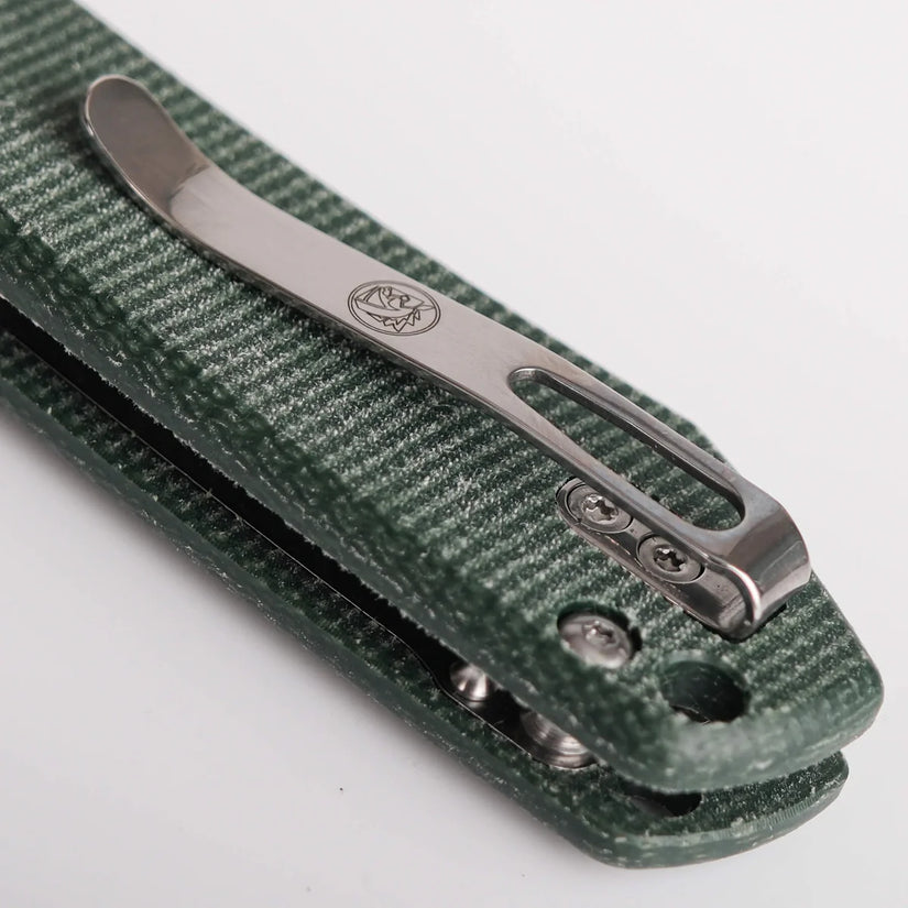 Vosteed Raccoon Top Liner Lock A2904 - 3.25" 14C28N Stonewashed Blade, Green Micarta Handle