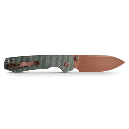 Vosteed Raccoon Top Liner Lock A2907 - 3.25" 14C28N Copper Dune Blade, Green Micarta Handle