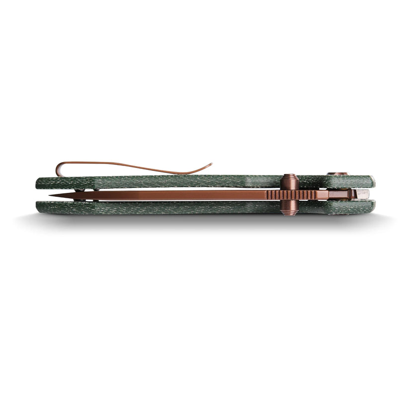 Vosteed Raccoon Top Liner Lock A2907 - 3.25" 14C28N Copper Dune Blade, Green Micarta Handle