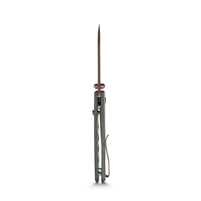 Vosteed Raccoon Top Liner Lock A2907 - 3.25" 14C28N Copper Dune Blade, Green Micarta Handle