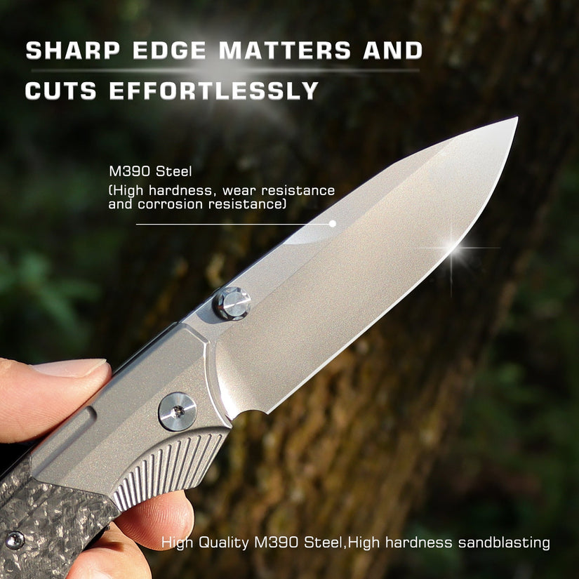 Remette WD107 - 3.28" M390 Sandblasted Blade, Carbon Fibre and Titanium Handle