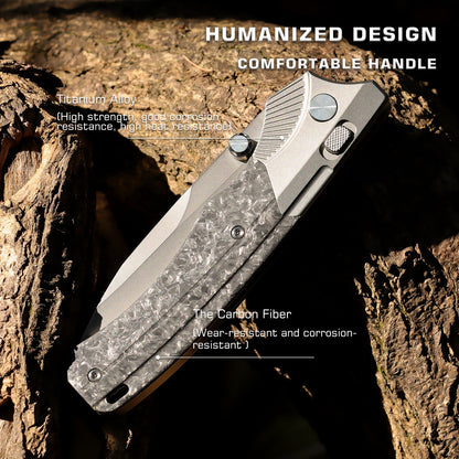 Remette WD107 - 3.28" M390 Sandblasted Blade, Carbon Fibre and Titanium Handle