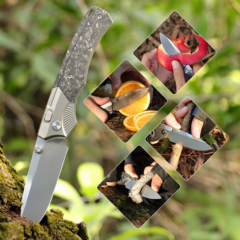 Remette WD107 - 3.28" M390 Sandblasted Blade, Carbon Fibre and Titanium Handle
