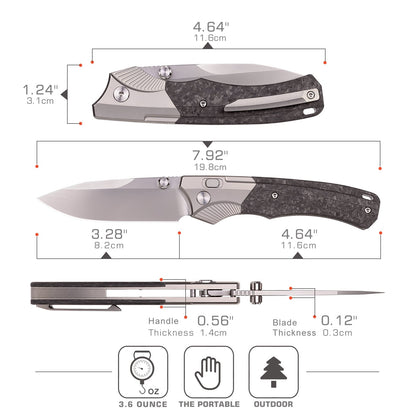 Remette WD107 - 3.28" M390 Sandblasted Blade, Carbon Fibre and Titanium Handle