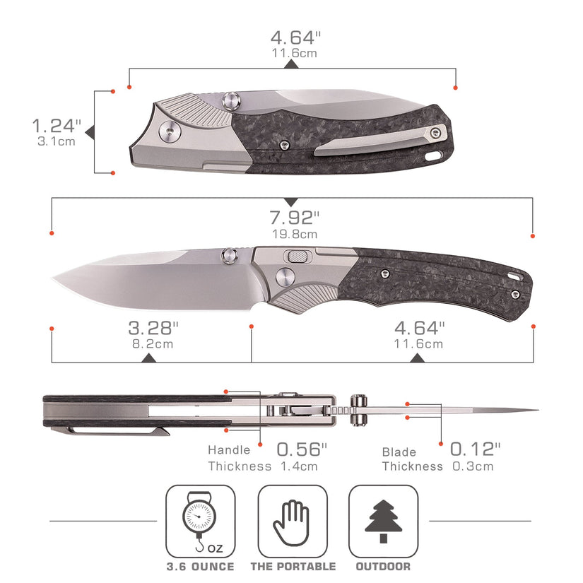 Remette WD107 - 3.28" M390 Sandblasted Blade, Carbon Fibre and Titanium Handle