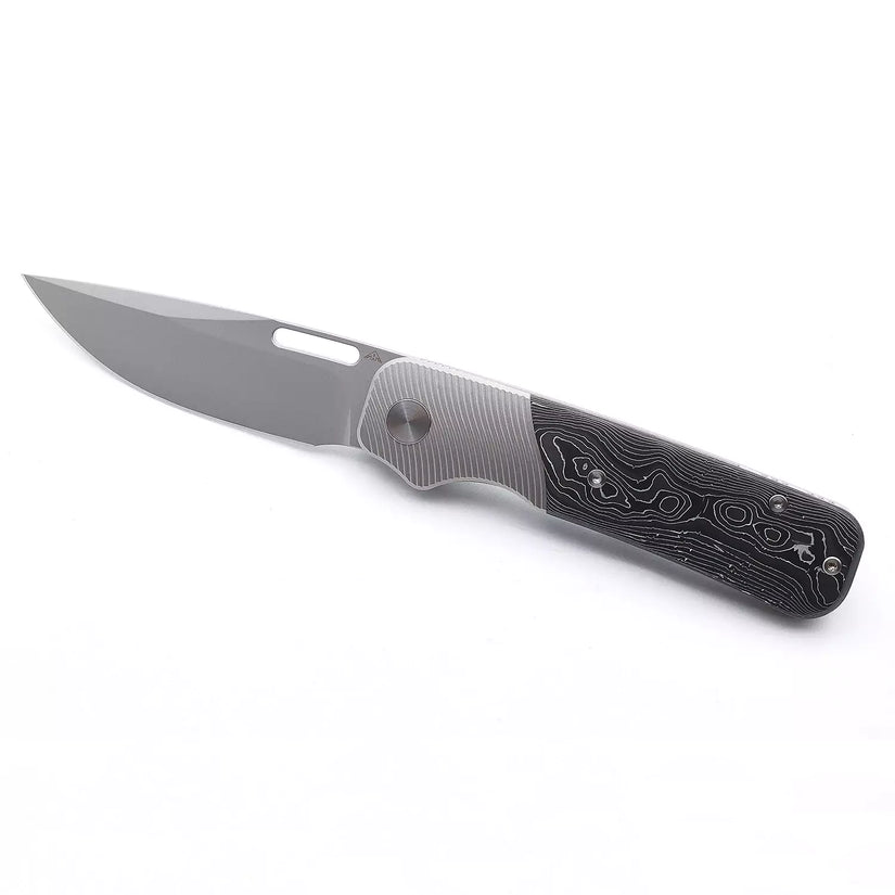 Miguron Ameight Knives Flix II - 3.25" S90V Blade, Silver Carbon Fibre Titanium Handle