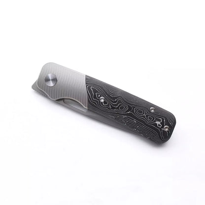 Miguron Ameight Knives Flix II - 3.25" S90V Blade, Silver Carbon Fibre Titanium Handle