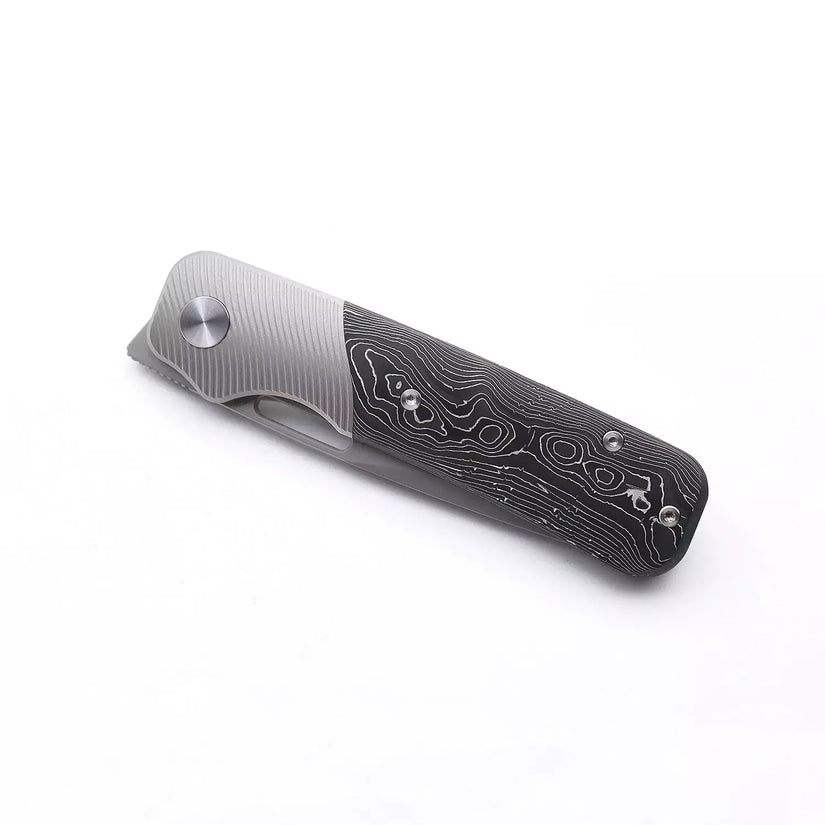 Miguron Ameight Knives Flix II - 3.25" S90V Blade, Silver Carbon Fibre Titanium Handle