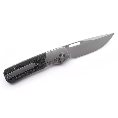 Miguron Ameight Knives Flix II - 3.25" S90V Blade, Silver Carbon Fibre Titanium Handle