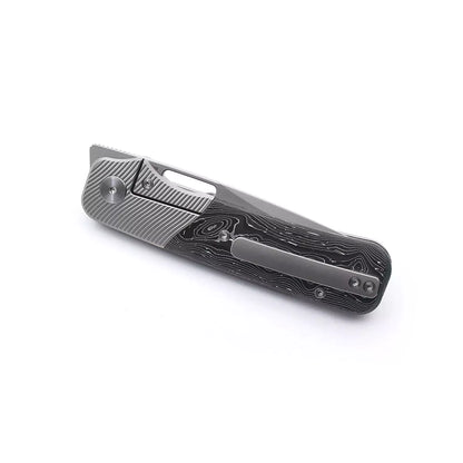 Miguron Ameight Knives Flix II - 3.25" S90V Blade, Silver Carbon Fibre Titanium Handle