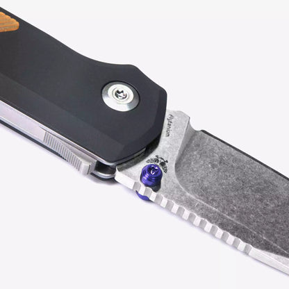 Flytanium Arcade Ultem FLY-1251 - 3.2" S35VN Stonewashed Drop Point Blade, Black/Ultem Aluminium Handles