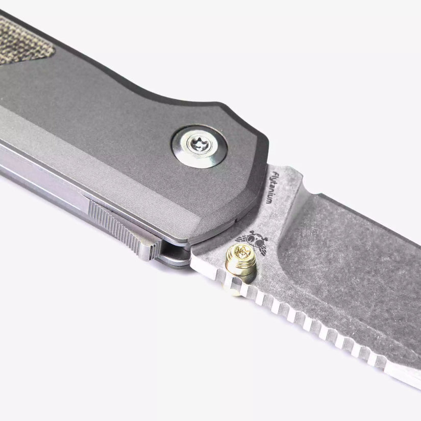 Flytanium Arcade FLY-1255 - 3.2" S35VN Stonewashed Drop Point Blade, Gunmetal Aluminium Handles