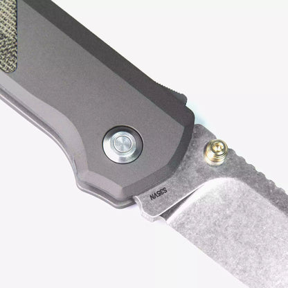 Flytanium Arcade FLY-1255 - 3.2" S35VN Stonewashed Drop Point Blade, Gunmetal Aluminium Handles