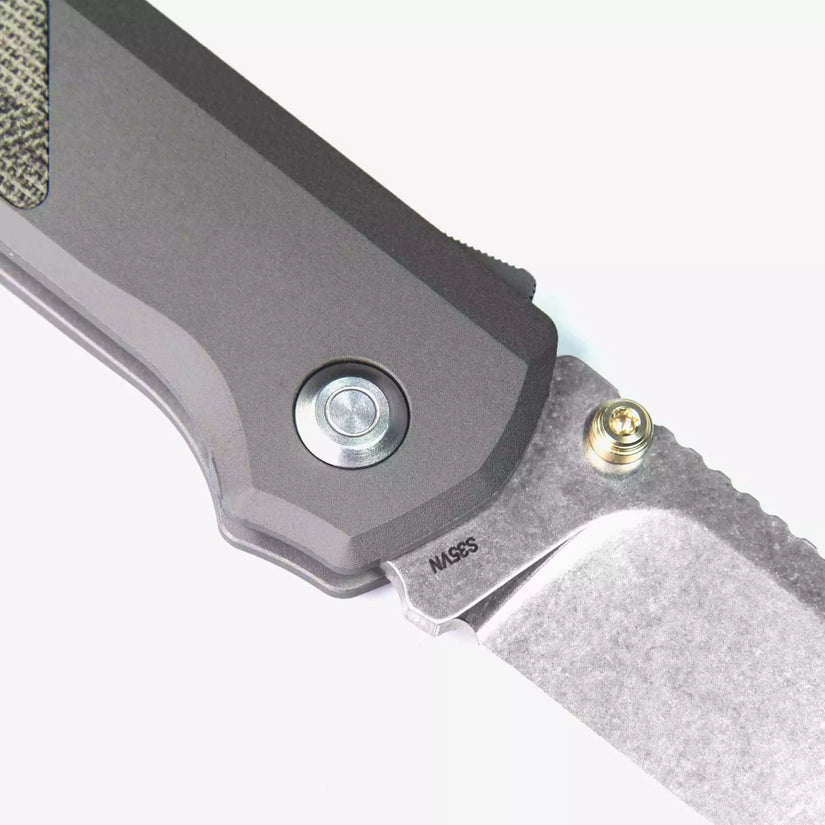 Flytanium Arcade FLY-1255 - 3.2" S35VN Stonewashed Drop Point Blade, Gunmetal Aluminium Handles