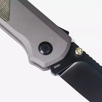 Flytanium Arcade FLY-1256 - 3.2" S35VN Black DLC Drop Point Blade, Gunmetal Aluminium Handles