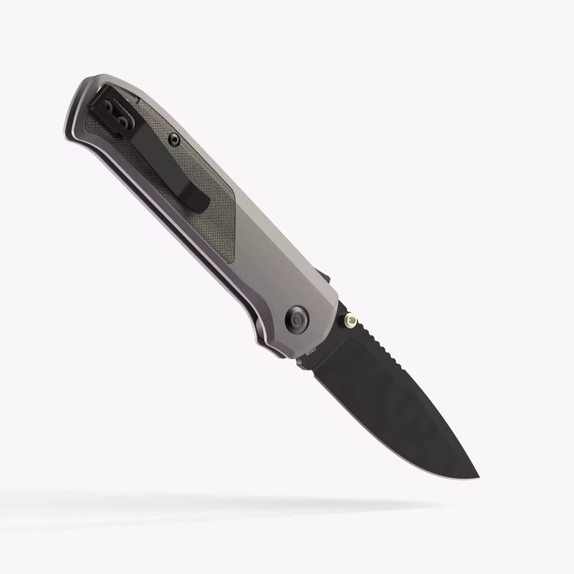 Flytanium Arcade FLY-1256 - 3.2" S35VN Black DLC Drop Point Blade, Gunmetal Aluminium Handles