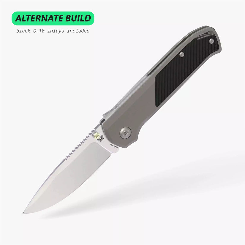 Flytanium Arcade FLY-1255 - 3.2" S35VN Stonewashed Drop Point Blade, Gunmetal Aluminium Handles