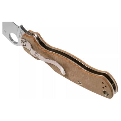 Spyderco Para Military 2 'Cru-Carta' C81MPCW2 - 3.47" CruWear Satin Blade, Brown Canvas Micarta