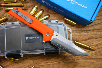 North Mountain Blade Chop 2 G10 - 3.4" SLD-Magic Steel San Mai Tanto Blade, Orange G10 Handle