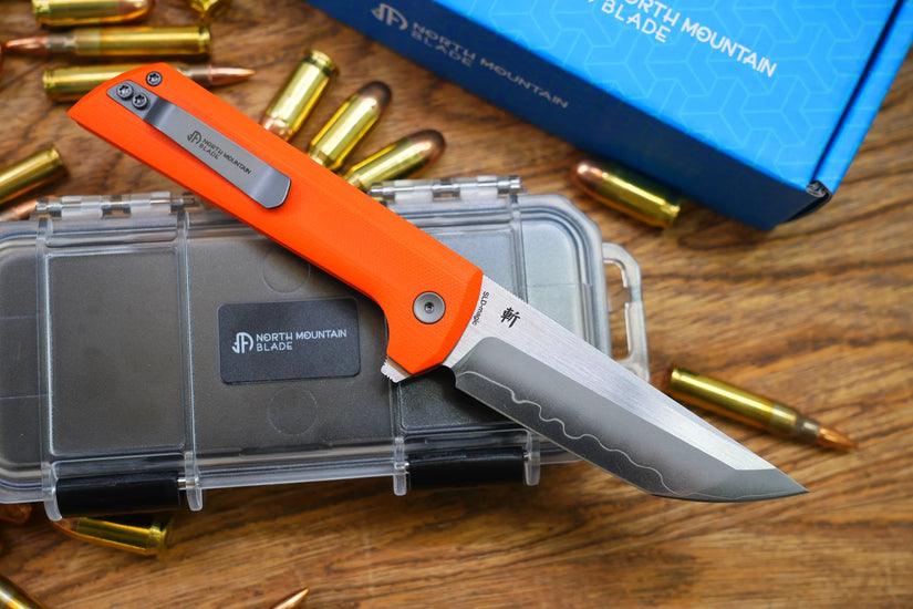 North Mountain Blade Chop 2 G10 - 3.4" SLD-Magic Steel San Mai Tanto Blade, Orange G10 Handle