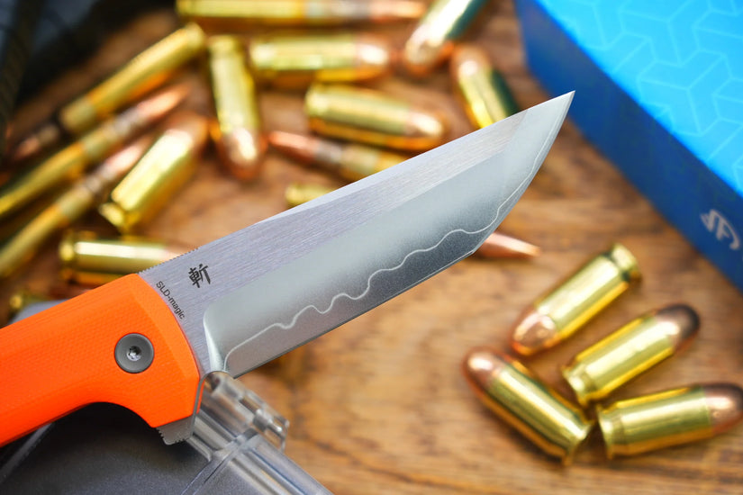 North Mountain Blade Chop 2 G10 - 3.4" SLD-Magic Steel San Mai Tanto Blade, Orange G10 Handle