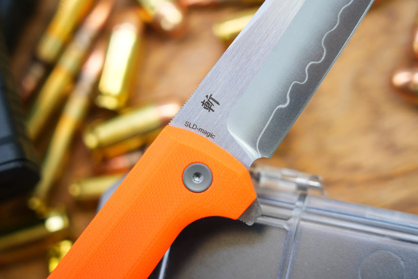 North Mountain Blade Chop 2 G10 - 3.4" SLD-Magic Steel San Mai Tanto Blade, Orange G10 Handle