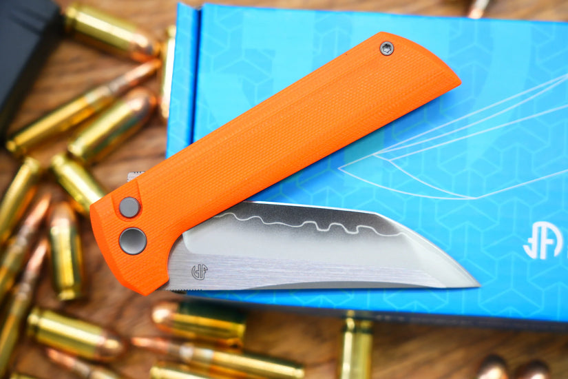 North Mountain Blade Chop 2 G10 - 3.4" SLD-Magic Steel San Mai Tanto Blade, Orange G10 Handle