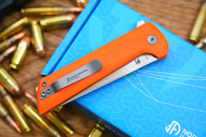 North Mountain Blade Chop 2 G10 - 3.4" SLD-Magic Steel San Mai Tanto Blade, Orange G10 Handle
