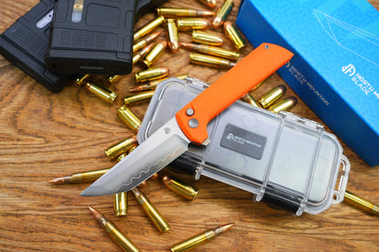 North Mountain Blade Chop 2 G10 - 3.4" SLD-Magic Steel San Mai Tanto Blade, Orange G10 Handle