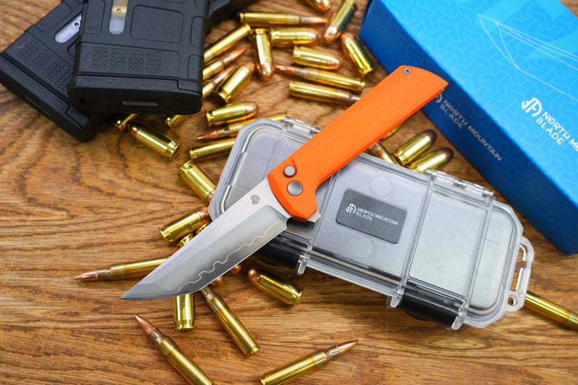 North Mountain Blade Chop 2 G10 - 3.4" SLD-Magic Steel San Mai Tanto Blade, Orange G10 Handle