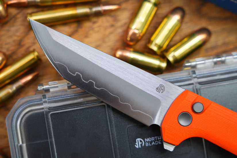 North Mountain Blade Chop 2 G10 - 3.4" SLD-Magic Steel San Mai Tanto Blade, Orange G10 Handle