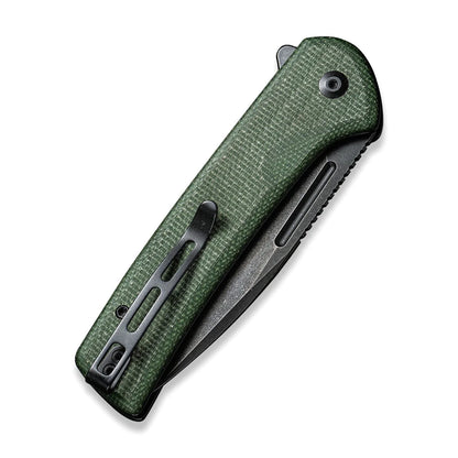 Civivi Conspirator Green Micarta C21006-2, 3.48″ Nitro-V Black Stonewash Drop Point Blade