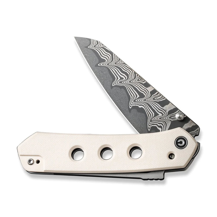 Civivi Vision FG Ivory C22036-DS1 - 3.54" Damascus Blade, Ivory G10