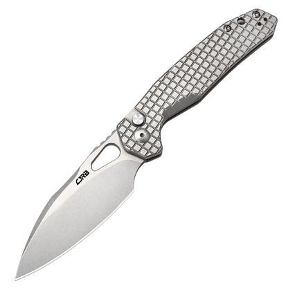 CJRB Frack Frag - 3.9" AR-RPM9 Stonewashed Drop Point Blade, Grey Frag Steel Handles - J1931FST