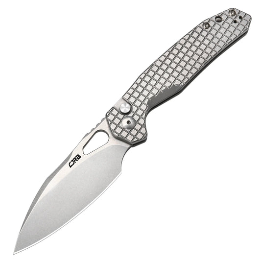 CJRB Frack Frag - 3.9" AR-RPM9 Stonewashed Drop Point Blade, Grey Frag Steel Handles - J1931FST