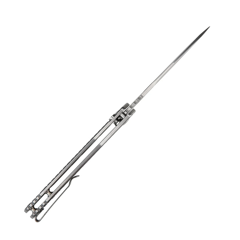 CJRB Frack Frag - 3.9" AR-RPM9 Stonewashed Drop Point Blade, Grey Frag Steel Handles - J1931FST