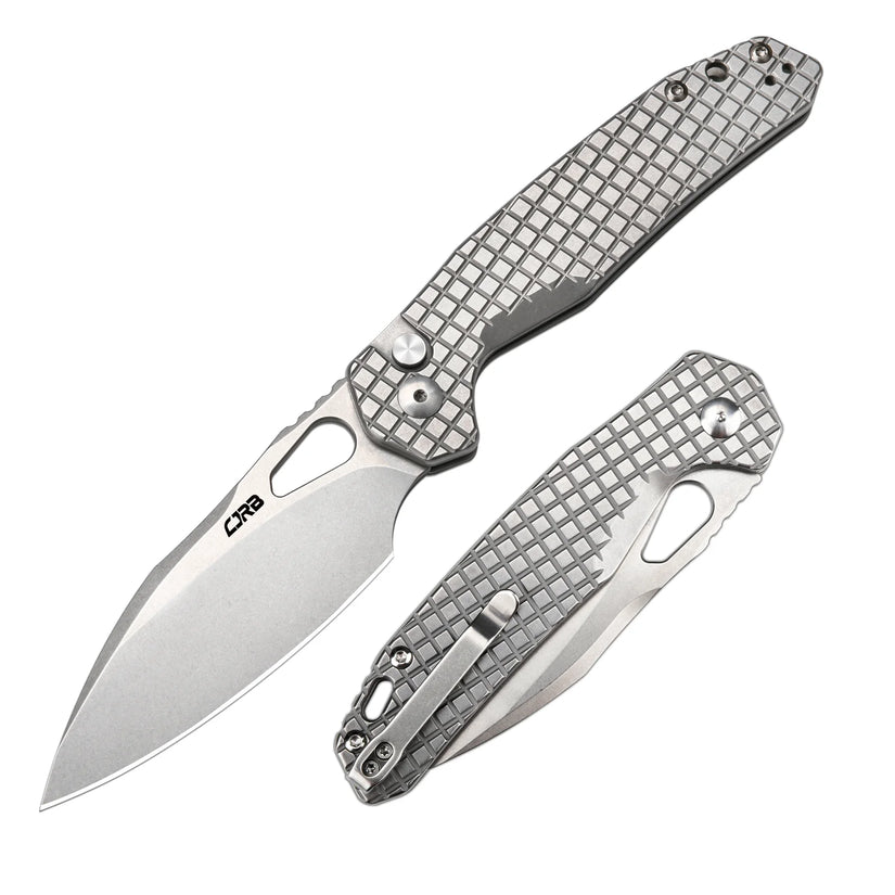CJRB Frack Frag - 3.9" AR-RPM9 Stonewashed Drop Point Blade, Grey Frag Steel Handles - J1931FST