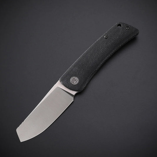 Petrified Fish Flavorist PFE05DMP - 3.15" K110 Satin Cleaver Blade, Black Micarta Handle, Front Flipper