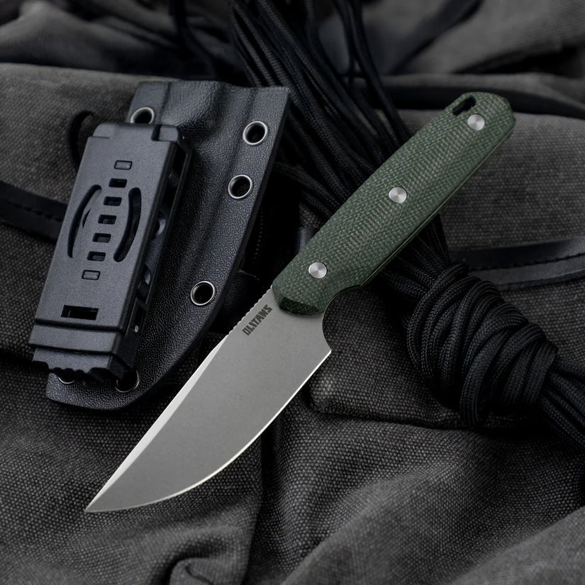 Olitans Fixed Blade G063 - 3.46" 14C28N Stonewashed Blade, Green Micarta Handle