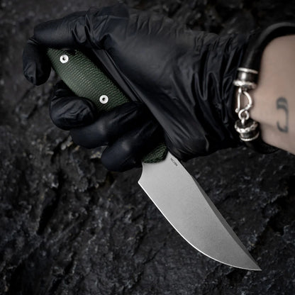 Olitans Fixed Blade G063 - 3.46" 14C28N Stonewashed Blade, Green Micarta Handle