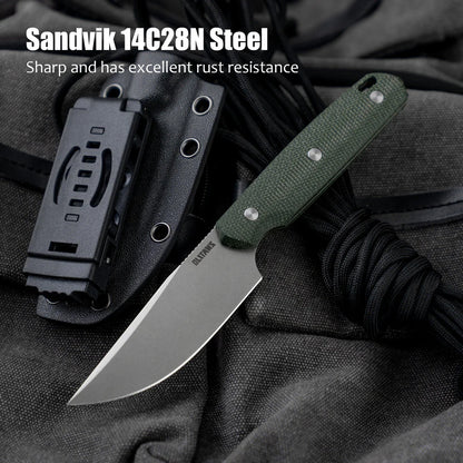 Olitans Fixed Blade G063 - 3.46" 14C28N Stonewashed Blade, Green Micarta Handle