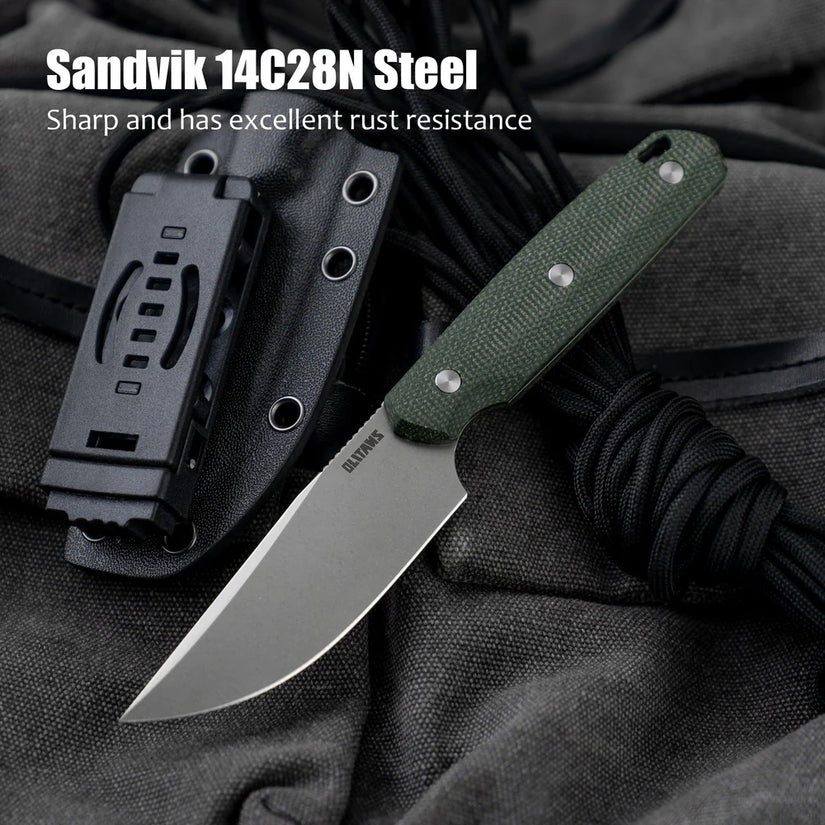 Olitans Fixed Blade G063 - 3.46" 14C28N Stonewashed Blade, Green Micarta Handle