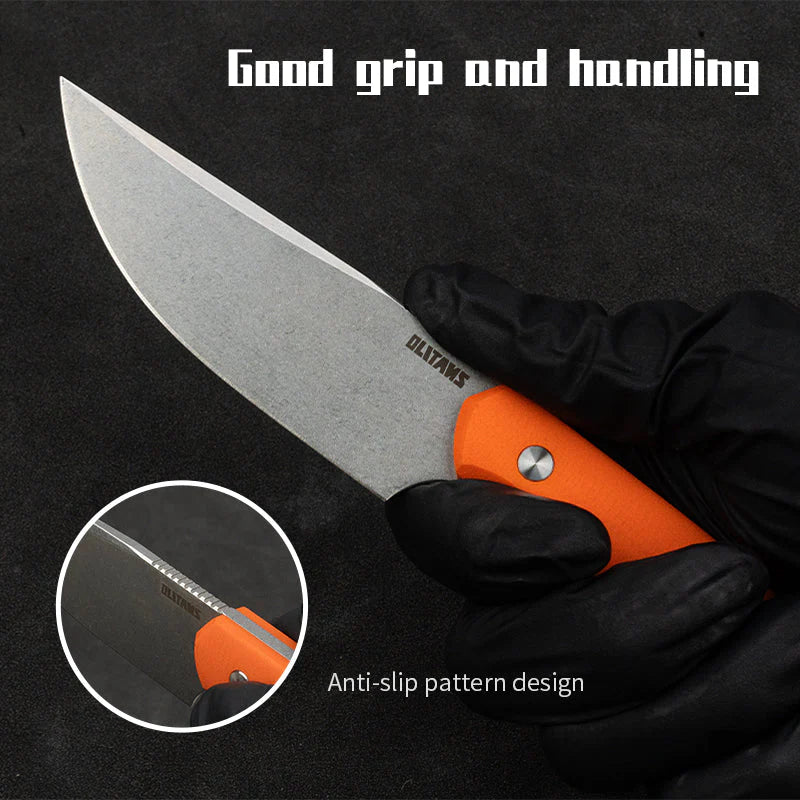 Olitans Fixed Blade G063 - 3.46" 14C28N Stonewashed Blade, Orange G10 Handle