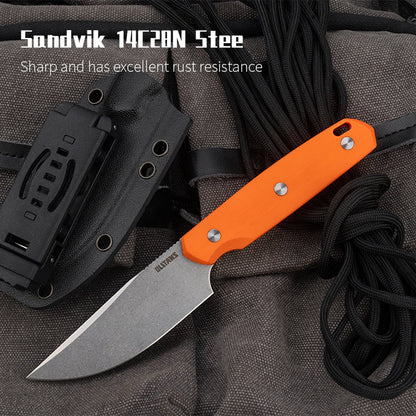 Olitans Fixed Blade G063 - 3.46" 14C28N Stonewashed Blade, Orange G10 Handle