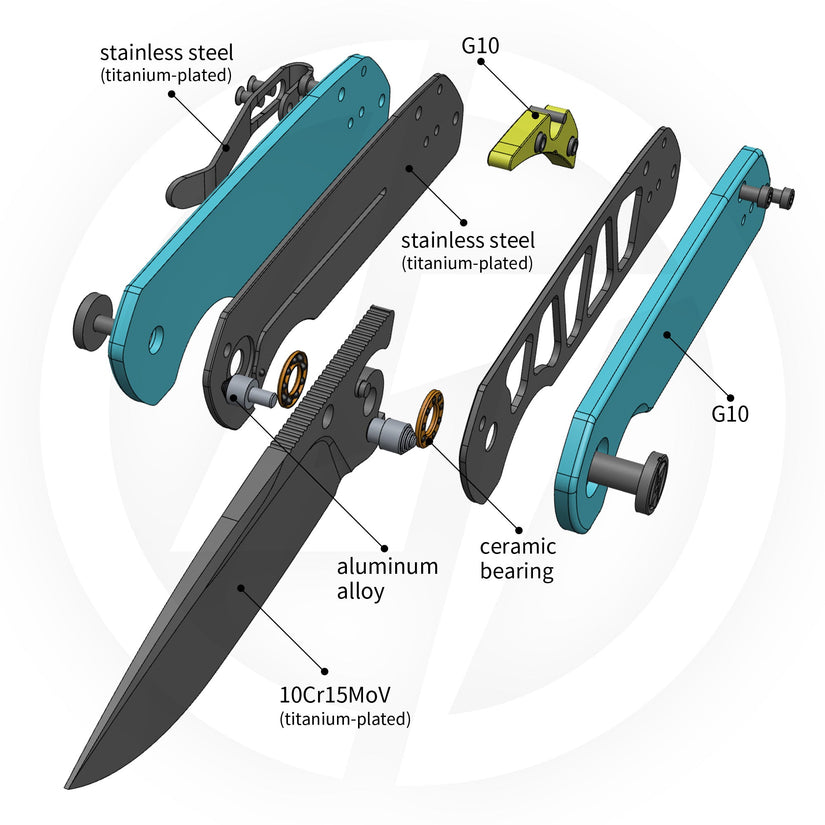 Olitans Lemon Shark G071 - 3.27" 10Cr15Mov Grey PVD Blade, Blue G10 Handle