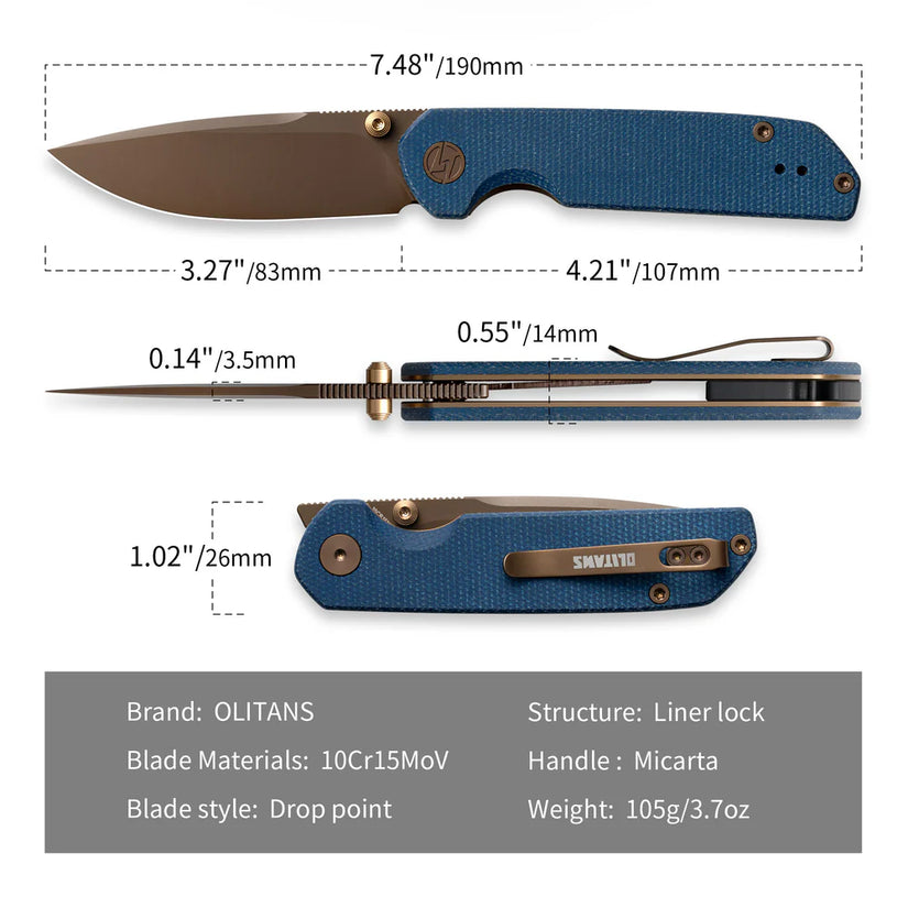 Olitans Lemon Shark G071 - 3.27" 10Cr15Mov Stonewashed Blade, PEI Handle